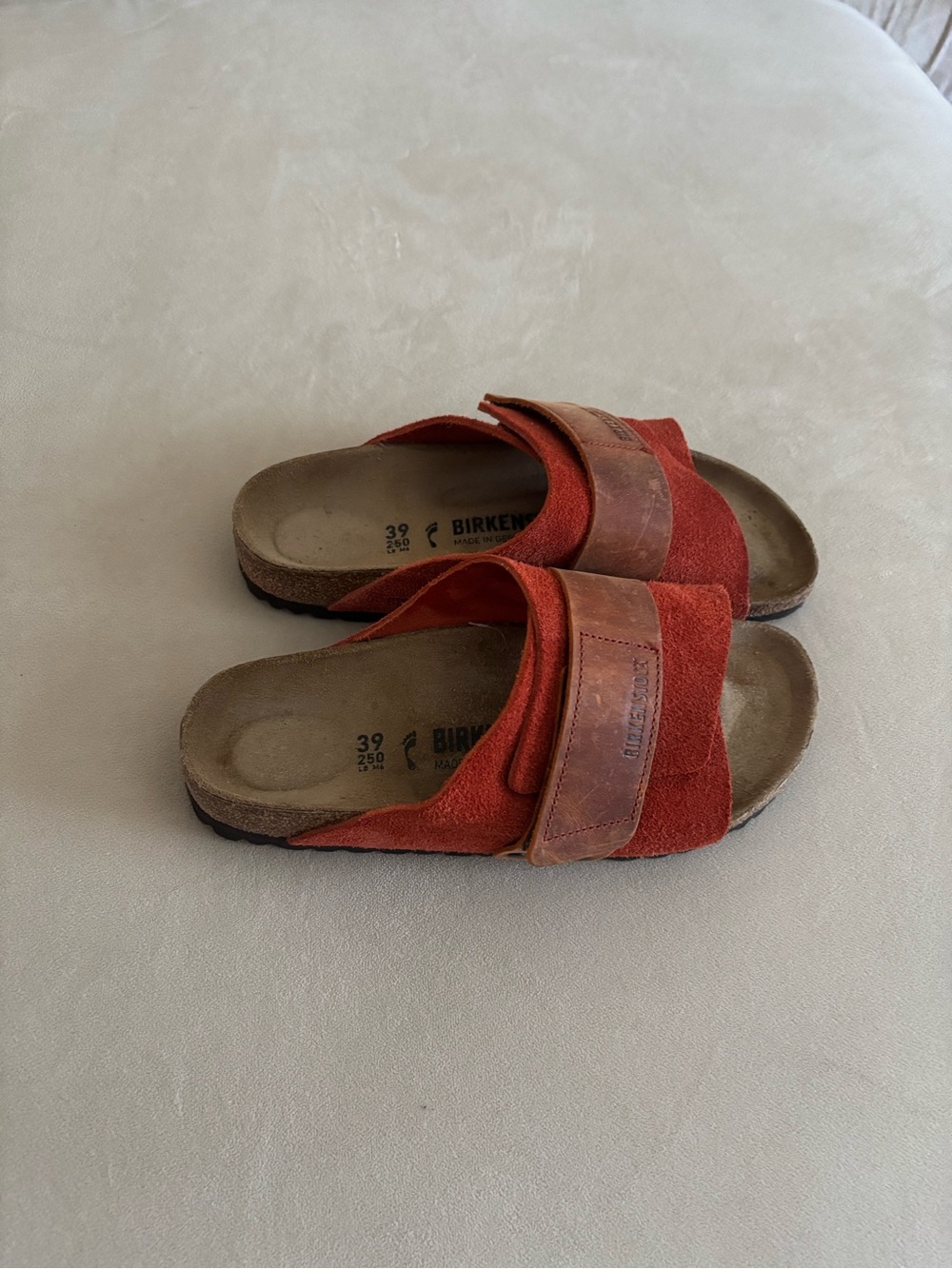 Birkenstock Adult Red-Orange Suede Adjustable Slide Sandals - Picture 2 of 2